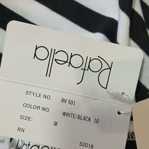 NWT Rafaella Black and White Striped Elbow Sleeve T Shirt Size Medium - Picture 9 of 9